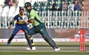 Pakistani batsman Babar Azam plays a shot during the first ODI between Pakistan and Sri Lanka.