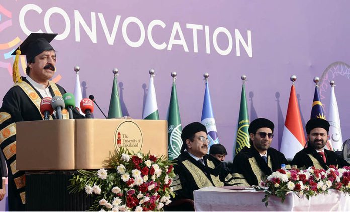 Governor Punjab Sardar Saleem Haider Khan is addressing the 12th convocation of The University of Faisalabad
