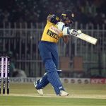 Sri Lankan batter Kamil Mishara plays a shot during the T20I Tri-Nation Series match between Sri Lanka and Pakistan at Pindi Cricket Stadium