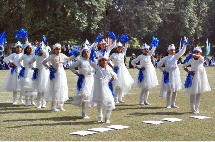 Students from Special Persons School perform a tableau at the opening ceremony of the Sports Gala 2025 for persons with special needs at a stadium in Bahawalpur