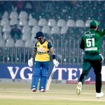 Pakistani players celebrate after dismissing Sri Lanka's Patham Nissanka during a thrilling match of the Pakistan T20I tri-nation series against Sri Lanka.