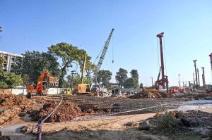 Construction work underway on the major remodeling project of Kachehri Chowk, one of the busiest intersections linking Rawalpindi city, is underway to ensure a smoother traffic flow for over 200,000 vehicles passing daily through the twin cities’ route