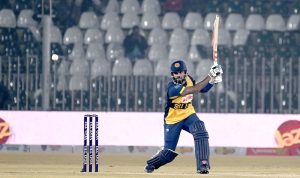 Sri Lanka’s Kamil Mishara plays a shot during the Pakistan T20I Tri-Nation Series match against Pakistan.