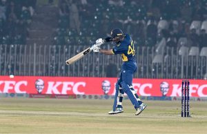 Sri Lanka’s Kamil Mishara plays a shot during the Pakistan T20I Tri-Nation Series match against Pakistan.
