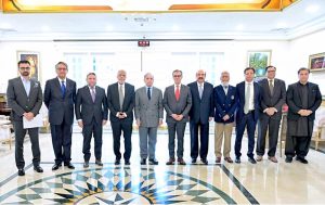 Prime Minister Muhammad Shehbaz Sharif in a group photo with the board members of Jinnah Medical Complex