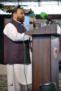 Federal Minister for National Heritage and Culture Division Aurangzeb Khan Khichi addressing the opening ceremony of "Book Fair" 2025 at Lok Virsa.