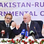Federal Minister for Power Division, Sardar Awais Leghari, and Russian Energy Minister, Sergey Tsivilev, showing a strong gesture of friendship on the occasion of 10th Intergovernmental Commission Meeting.