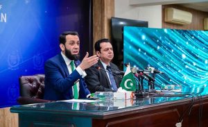 Federal Minister for Information, Attaullah Tarar and Minister of State for Interior, Talal Chaudhry holding a press conference at the Press Information Department (PID).