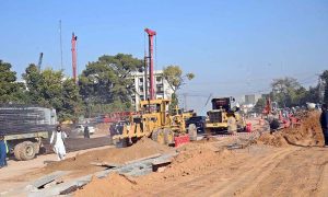 Construction work underway on the major remodeling project of Kachehri Chowk, one of the busiest intersections linking Rawalpindi city, is underway to ensure a smoother traffic flow for over 200,000 vehicles passing daily through the twin cities’ route