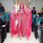 Art and Design students perform a cultural wedding-themed show on stage during the closing ceremony of the 3rd edition of the Dosti Peshawar Women’s Literature Festival 2025 at SBBWU.