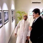 Sindh Chief Minister Syed Murad Ali Shah views an Islamic spiritual artwork at the inauguration of the “Light Upon Light” exhibition at Keol Art Gallery, curated by Radiant Arts and patronized by Dawat-e-Hadiya