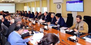 Federal Minister for Finance and Revenue, Senator Muhammad Aurangzeb chairing a meeting of the Economic Coordination Committee (ECC) of the Cabinet at the Finance Division