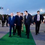 Prime Minister Muhammad Shehbaz Sharif is being seen off by the First Deputy Prime Minister of Azerbaijan Yagub Abdulla Oglu Eyyubev at Haider Aliyev International Airport