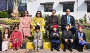 Chairman Senate of Pakistan, Syed Yusuf Raza Gilani, in a group photo with students during his visit to the Roots Millennium Multan Campus