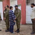 Security officials thoroughly checking voters before allowing entry into the polling station premises during the by-elections 2025