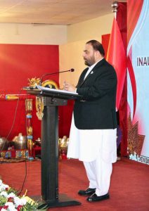 -Federal Minister for National Heritage and Culture Division, Aurangzeb Khan Khichi addressing the opening ceremony of "Indonesian Book Corner" at National Library of Pakistan.