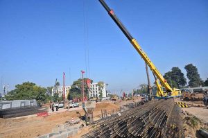 Construction work underway on the major remodeling project of Kachehri Chowk, one of the busiest intersections linking Rawalpindi city, is underway to ensure a smoother traffic flow for over 200,000 vehicles passing daily through the twin cities’ route