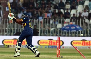 Sri Lanka batter Sadeera Samarawickrama bowled out by Pakistan’s Haris Rauf during the second one day international cricket match between Pakistan and Sri Lanka at Pindi Cricket Stadium.
