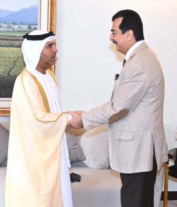 Chairman Senate, Syed Yousaf Raza Gilani in a meeting with Salem Mohammed Salem Alzaabi, Ambassador of the United Arab Emirates (UAE) to Pakistan. Malik Wasif Mazher Rao, Member of Provincial Assembly Punjab was also present in the meeting.