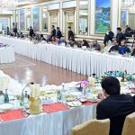 Prime Minister Muhammad Shehbaz Sharif addresses the banquet in honor of government and coalition Senators