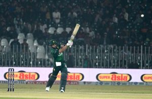 Zimbabwe batsman Tadiwanashe Marumani plays a shot during the Pakistan T20I Tri-Nation Series cricket match against Pakistan in Rawalpindi stadium