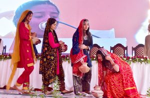 Students performing tableau during Shah Latif Mela at Sindhi Language Authority.