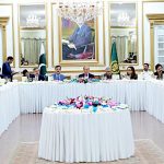 Prime Minister Muhammad Shehbaz Sharif addresses the banquet in honor of government and coalition Senators