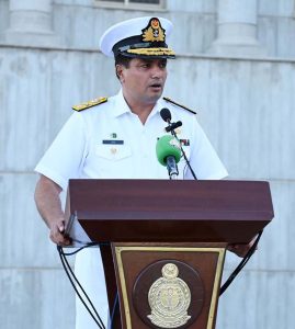 Commodore Commandant Zia Ur Rehman T (M) addresses the opening ceremony of the 5th International Nautical Competition 2025 at Pakistan Naval Academy.