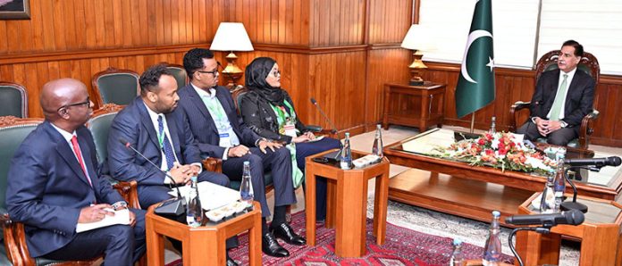 Speaker National Assembly Sardar Ayaz Sadiq in a meeting with Parliamentary delegation from the Federal Republic of Somalia headed by Deputy Speaker House of Peoples of the Federal Republic of Somalia Ms. Sadiya Yassin Haji at Parliament House