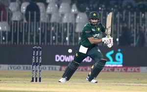 Zimbabwe batsman Tadiwanashe Marumani plays a shot during the Pakistan T20I Tri-Nation Series cricket match against Pakistan in Rawalpindi stadium