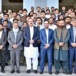 A group photo of students with Chairman Prime Minister’s Youth Programme (PMYP) Rana Mashhood Ahmed Khan during his visit to Chaghi, DHA Quetta