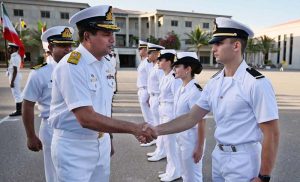 Commodore Commandant Zia Ur Rehman T (M) addresses the opening ceremony of the 5th International Nautical Competition 2025 at Pakistan Naval Academy.