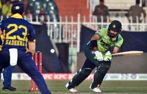 Pakistani batsman Hussain Talat plays a shot during the first ODI between Pakistan and Sri Lanka at Rawalpindi Cricket Stadium.