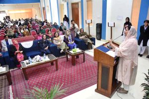State Minister for Education, Wajiha Qamar confers sashes to student in oath taking ceremony of Students Council at Model College for Girls F-10/2