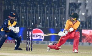 Zimbabwe’s batter Brendan Taylor plays a shot during the Pakistan T20I Tri-Nation Series cricket match between Zimbabwe and Sri Lanka at Pindi Cricket Stadium.