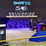 Acting President, Syed Yousuf Raza Gilani addressing as chief guest at the closing session of "Rethinking Education" on the 50th anniversary of the school of tomorrow (SOT) event at Jinnah Convention Centre
