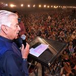 Defense Minister Khawaja Muhammad Asif addressing a prayer ceremony for the Christian community at City Ground