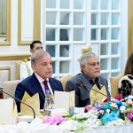 Prime Minister Muhammad Shehbaz Sharif addresses the banquet in honor of government and coalition Senators