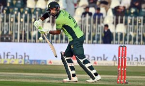Pakistani batsman Hussain Talat plays a shot during the first ODI between Pakistan and Sri Lanka at Rawalpindi Cricket Stadium.