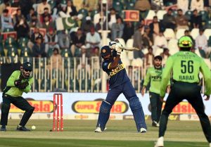 Sri Lanka batter Sadeera Samarawickrama bowled out by Pakistan’s Haris Rauf during the second one day international cricket match between Pakistan and Sri Lanka at Pindi Cricket Stadium.