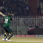 Pakistani batter Fakhar Zamna plays a shot during the Pakistan T20I Tri-Nation Series cricket match between Zimbabwe and Pakistan at Pindi Cricket Stadium