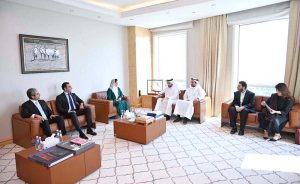 First Lady Bibi Aseefa Bhutto Zardari and Chairman PPP Bilawal Bhutto Zardari meeting Mohammad Saif Al-Sowaidi, Chief Executive Officer of the Qatar Investment Authority (QIA)