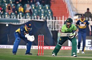 Pakistani batsman Hussain Talat plays a shot during the first ODI between Pakistan and Sri Lanka at Rawalpindi Cricket Stadium.