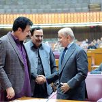 Prime Minister Muhammad Shehbaz Sharif interacts with the MNAs during the National Assembly session
