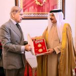 The King of Bahrain, Hamad bin Isa Al-Khalifa confers the Order of Bahrain (First Class) upon Prime Minister Muhammad Shehbaz Sharif.