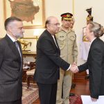 H.E. Maja Mortensen, Ambassador designate of Denmark, presenting her credentials to President Asif Ali Zardari at Aiwan-e-Sadr
