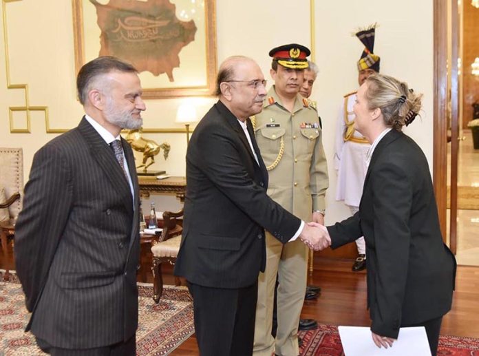 H.E. Maja Mortensen, Ambassador designate of Denmark, presenting her credentials to President Asif Ali Zardari at Aiwan-e-Sadr