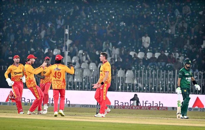 Zimbabwe batsman Tadiwanashe Marumani plays a shot during the Pakistan T20I Tri-Nation Series cricket match against Pakistan in Rawalpindi stadium