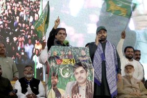 SAPM Huzaifa Rehman addresses a public gathering