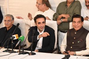 Bilawal Bhutto Zardari addressing a press conference after Party's CEC meeting at Bilawal House